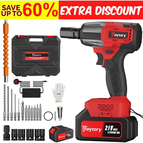 Cordless Electric Impact Wrench Gun 1/2'' High Power Driver Drill Li-ion Battery (1/5)