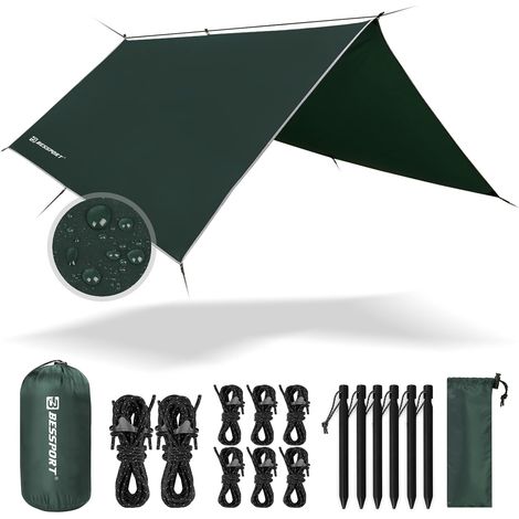 Camping Bâche Anti-Pluie PU 3000mm Imperméable Tarp Rain Fly Toile de Tente Parasol Abri de Survie Tous Temps pour extérieur Équipement de randonnée et Camping (3m x 3m) (1/5)