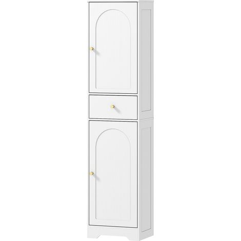 Hoher weißer Badezimmerschrank (40 x 29,5 x 170 cm) mit Schublade und verstellbaren Einlegeböden