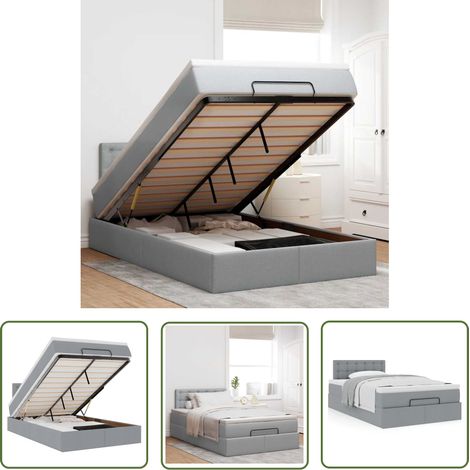 vidaXL Ottoman-Bett mit Matratze Hellgrau 120x200 cm Stoff (1/5)