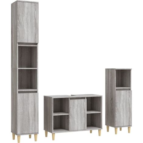Maison Exclusive - 3-tlg. Badmöbel-Set Grau Sonoma Holzwerkstoff
