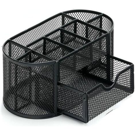 Boîte de rangement de bureau, boîte de rangement pour bureau, école, maison, fournitures quotidiennes, porte-stylo en fer forgé 9 grilles(Noir) (1/5)