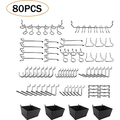 Ahlsen 80 Stück Stecktafel-Haken-Sortiment Home Store Aufbewahrungshaken Stecktafel-Werkzeugaufhänger-Set Garage Küche Werkstatt Organizer Haken (1/5)