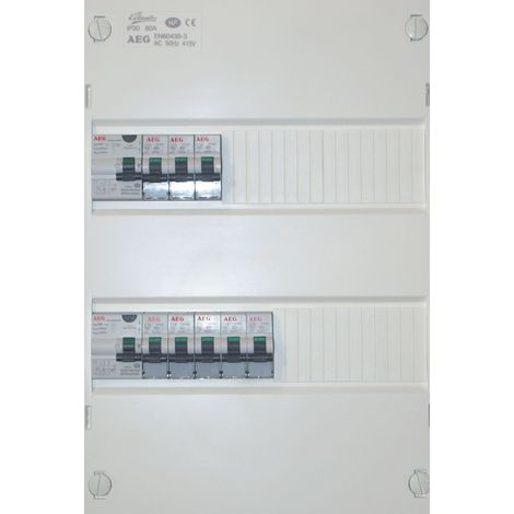 AEG – Coffret électrique prééquipé 2 rangées 26 modules – 8 disjoncteurs et 2 interrupteurs – Pour logements 35/100m² – Certifié C15-100 (1/3)