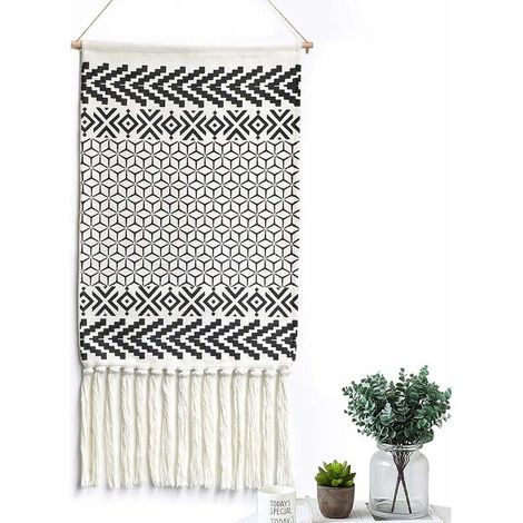 Wall Hanging Boho Chic Woven Tapestry Cotton Bohemian Woven Wall Art Wall Decor for Bedroom Baby Room Backdrop (Border) (1/5)