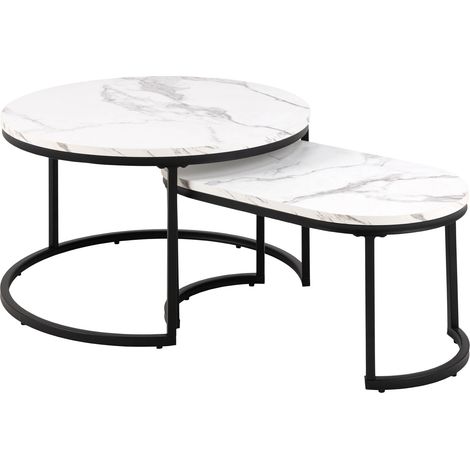 Spiro table basse Ø70cm, 2 pcs. marbre décor blanc.