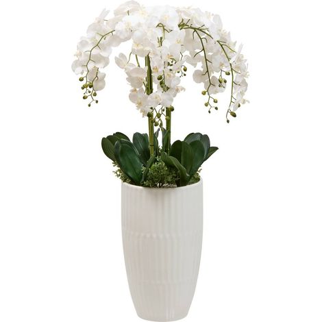 Fiore artificiale di seta hotel h130cm con vaso bianco - Atmosphera créateur d'intérieur