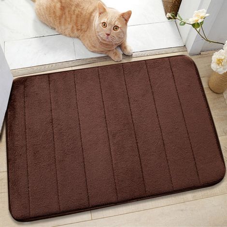 Ede Marron café - matelassé 5080cm (polaire corail 0,6cm) Tapis de porte uni en polaire corail, lavable, antidérapant pour salle de bain. (1/4)