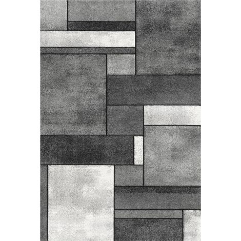 Modern Abstract Low-Pile Rug � Non-Slip & Machine Washable Floor Carpet for Living Room, Bedroom & Hallway � Neutral Short Shag Design MOSAIC RUG 200280CM GREY (1/5)