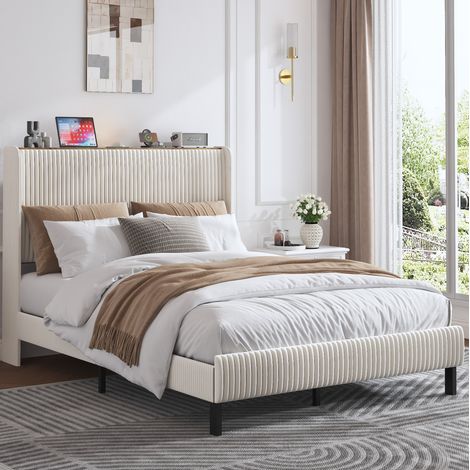 Cama MEUBLIV 140x200 cm beige - cabecero con alas, sin colchón (1/5)