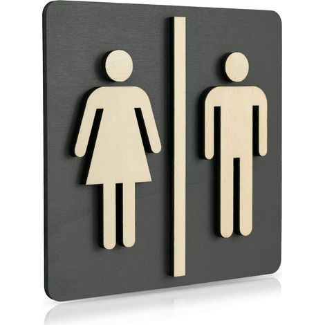 Plaque de WC en bois de noyer foncé - Pour homme et femme - Pictogramme - Anthracite - 14 x 14 cm - Numéro d'article 4002 (1/5)