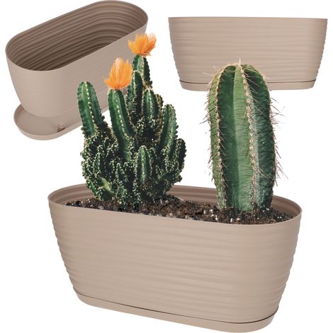 KADAX Blumentopf mit Untersetzer, aus Kunststoff, oval, 27 cm, Beige