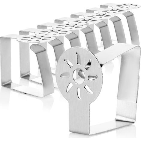 8 x Premium Stainless Steel Tablecloth Clips - Fabric Holders for Table Linens - Table Clips for Indoor and Outdoor Use - Metal Clips (08 Pieces/Sun) (1/4)