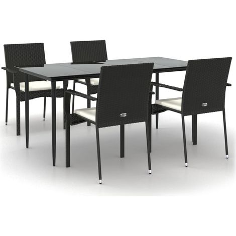 Ensemble à manger de jardin coussins 5pcs  Mobilier de jardin Noir Résine tressée (1/5)