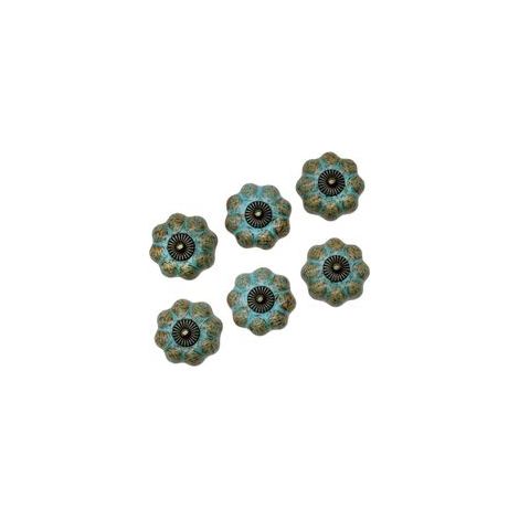 Set mit 6 Türknöpfen, Schubladengriffen, Schrankgriffen, Keramikknöpfen, eleganten Retro-Kürbisknöpfen – Blau
