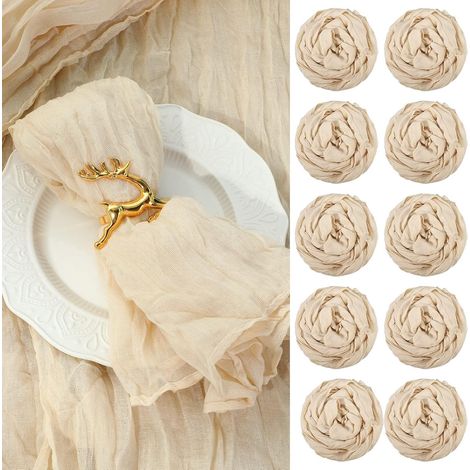 Lot de 100 Serviettes de Table en Gaze avec décoration de Table Rustique pour Maison, Mariage - 50 x 50 cm - Beige