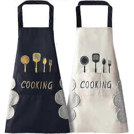 Tabliers de cuisine en coton ajustables, imperméables, noirs et blancs, pour la cuisine et le barbecue (1/4)