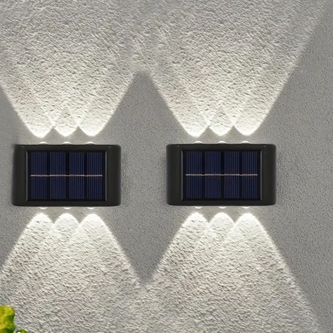 (2 lampes solaires d'extérieur à 6 LED, lumière froide, 0-5 W, 6 pièces) - Applique murale décorative pour cour ou maison - Éclairage d'ambiance vers le haut et vers le bas - Style moderne (1/5)