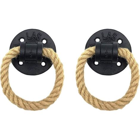 Juego de 2 tiradores de hierro vintage con cuerda de cáñamo - Montaje en pared - Asa para armario, cajón, puerta, cómoda - Accesorios de herrajes para muebles (1/5)