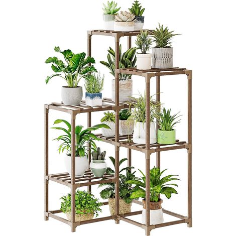 Support Plantes Intérieur en Bois d'Angle, Porte Plante Intérieur et Étagère Plante pour 7 Pots, Supports de Pots de Fleurs Extérieur pour Salon, Patio, Balcon, et Décoration de Jardin (1/5)