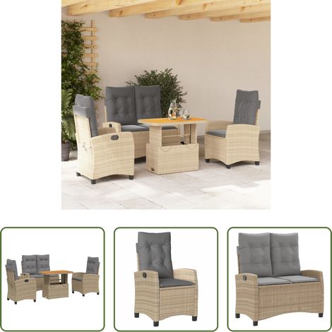 vidaXL Relaxsessel - 4-tlg. Garten-Essgruppe mit Kissen Beige Poly Rattan (1/5)