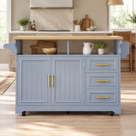 Isola cucina mobile 143x80x95 cm in MDF blu, piano ribaltabile salvaspazio - CHICFURN (1/5)