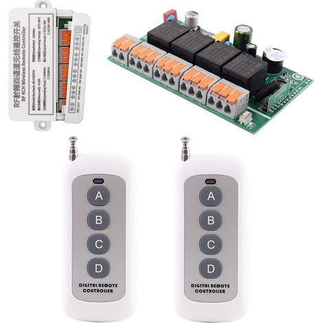 12V 24V 36V Interrupteur Sans Fil de Connecteur Electrique,4 Canaux Telecommande Relais 12V-36V 10A Interrupteur va et Vient Moteur Porte de Garage Portail (Blanc) (1/5)