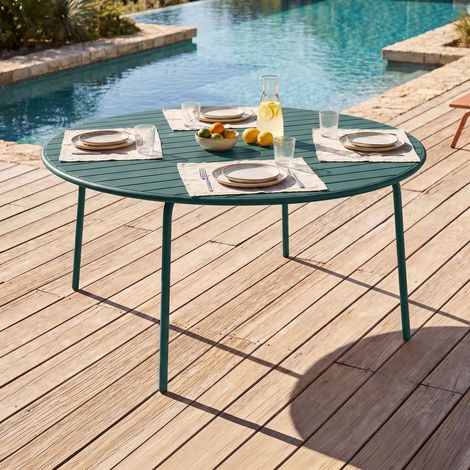 Table de jardin ronde 180 cm en métal vert sapin - BACA (1/5)
