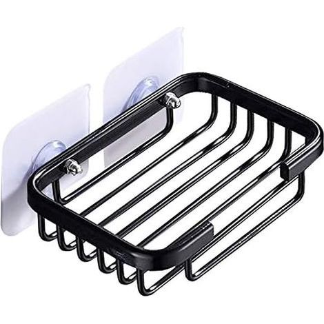 Selbstklebende Seifenschale aus Aluminium für Bad und Toilette, kein Bohren erforderlich (Schwarz) (1/5)