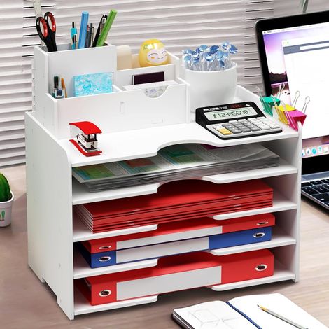 1 Organisateur de bureau 5 niveaux WPC, ventilation creuse, rangement A4, pour maison et école (1/5)