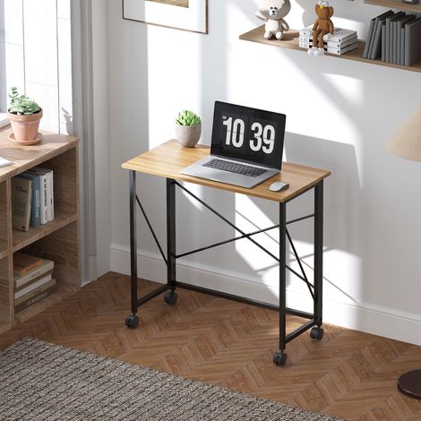 Klappbarer Schreibtisch mit Rädern, platzsparend, Stahl, MDF, Eiche