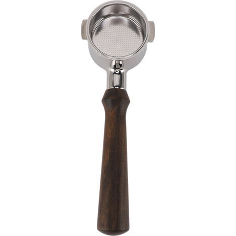 Portafilter 51mm sans fond pour cafetière Delonghi, 2 becs, manche bois noir et construction en acier inoxydable (1/5)