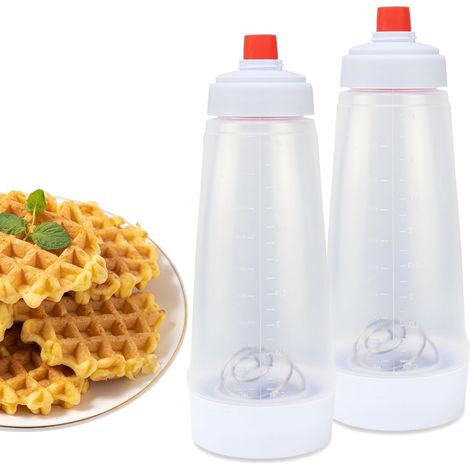 Set di 2 mixer e dosatori per pastella con frusta a sfera. Dosatore per crêpe in silicone da 1000 ml con base. (1/5)