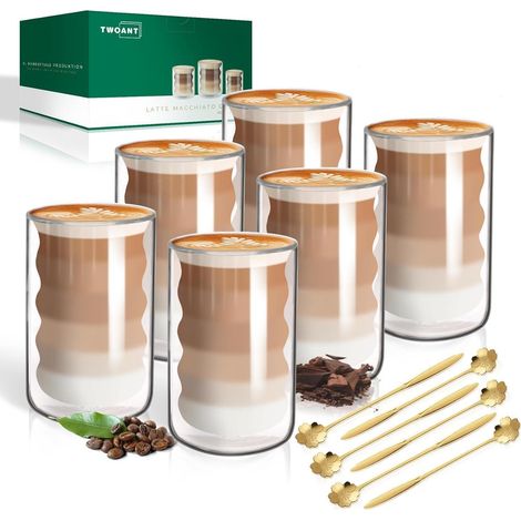 Latte Macchiato Gläser Doppelwandig 400ml 6er Pack Löffel Borosilikatglas (1/5)