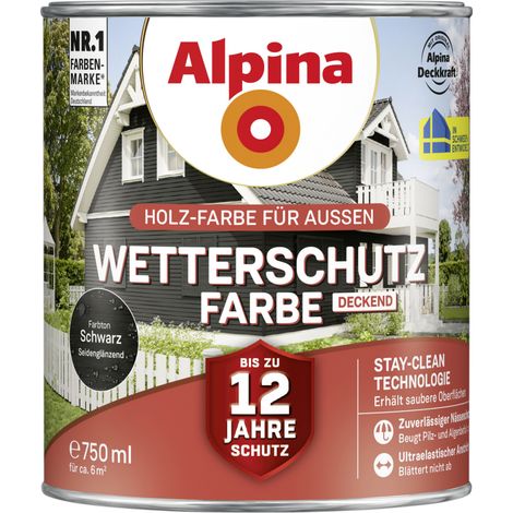 Alpina Wetterschutzfarbe deckend 0,75 L schwarz Holzschutzfarbe (1/3)