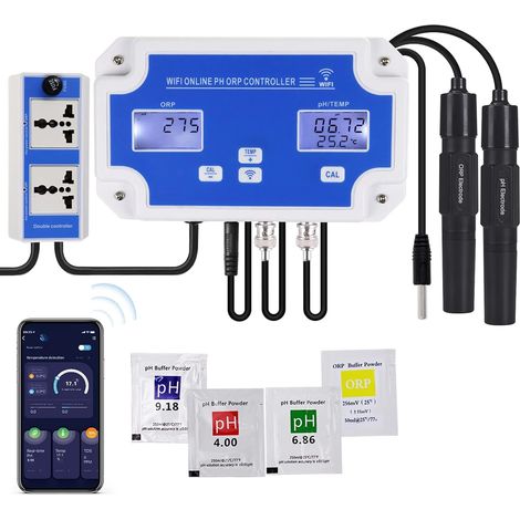 Intelligenter pH-ORP-Controller mit Fernüberwachung und -dosierung des Wassers, austauschbare 3-in-1-pH-/ORP-/Temperatursonden für Hydrokulturen, Aquarien und Schwimmbäder (1/5)