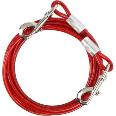 Laisse pour animaux de compagnie de 10 m, 5 mm, anti-morsure, chaîne de sécurité avec mousqueton pivotant pour une utilisation en extérieur, rouge