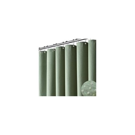 Rideau de Douche Vert Gaufré, 180x180 cm, Résistant à l'Eau, Polyester Durable, 12 Crochets, Design Luxe Moderne (1/5)