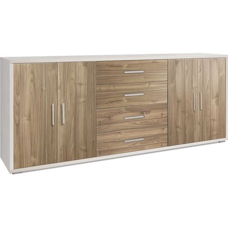 Mobile Basso 4 Ante 4 Cassetti 203x84x41 cm Ossido Bianco/Noce Stelvio (1/3)
