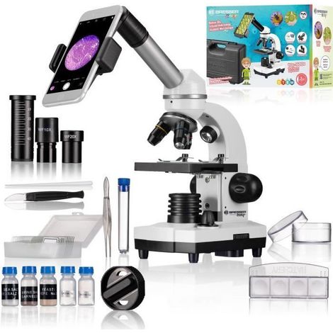 Microscope Biolux SEL avec systeme de zoom - BRESSER JUNIOR - grossissement 40x-1600x - support smartphone - coffret rigide blan (1/8)