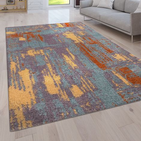 Paco Home Hochflor Teppich Wohnzimmer Shaggy Modern Vintage Abstraktes Muster 60x100 cm, Bunt 3