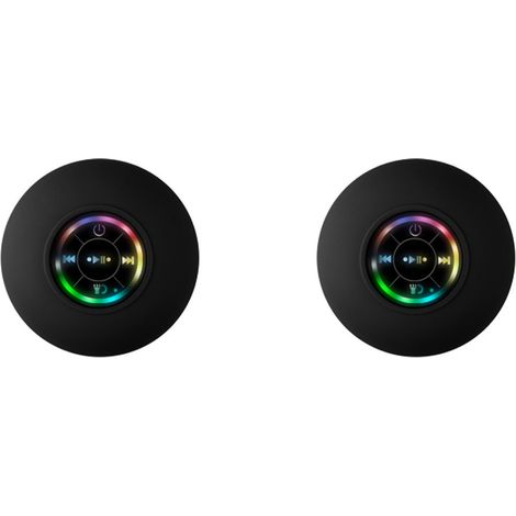 (Deux enceintes Bluetooth noires) Enceinte de douche sans fil étanche pour l'audio dans la salle de bain. (1/3)
