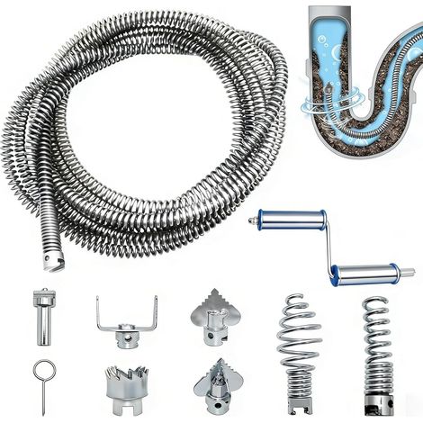 Furet Déboucheur Canalisation 5 m x 12 mm, furet plomberie avec 6 têtes (1/5)
