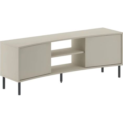 Mobile Porta TV Curvo 150 cm con 2 Ante Battenti 2 Vani a Giorno Beige