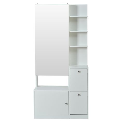 Armoire d’entrée blanche 85×40×180 cm avec miroir étagères 2 portes