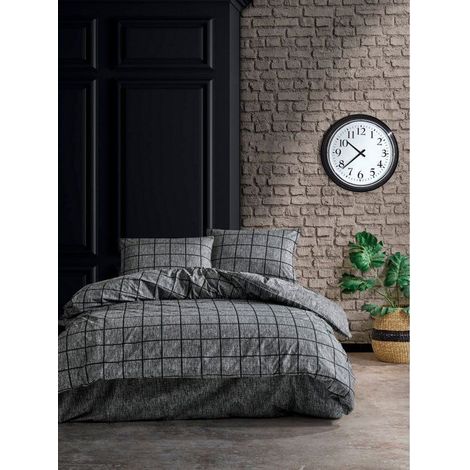 Bettwäsche - 1 Bettbezug 140 x 200 cm + 1 Kissenbezug 60 x 60 cm - 100% verstärktes Baumwolle - Schwarz (1/4)
