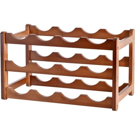 Étagère à vin 12 bouteilles - Casier à bouteilles en bois - Range-bouteilles - 43x23,5x25 cm - Cave et cuisine - Bois naturel (1/5)