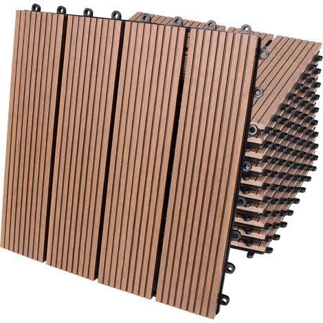 Deuba – Dalles clipsables en bois composite WPC 30 x 30 cm – Antidérapantes et résistantes aux intempéries – Système de fixation par clips – 11 dalles pour 1m²