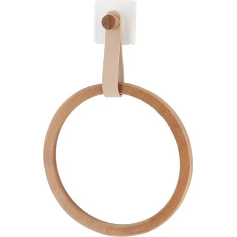 Portasciugamani in bambù arrotondato + cinturino in similpelle su adesivo - bambù beige - Tendance
