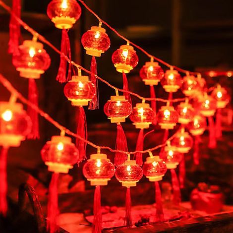 Guirlande Lumineuse - Lanterne Rouge - 20 Ampoules - Alimentation Sur Piles AA - Décoration Fêtes Nouvel An Noël Mariage - 300 cm (1/5)